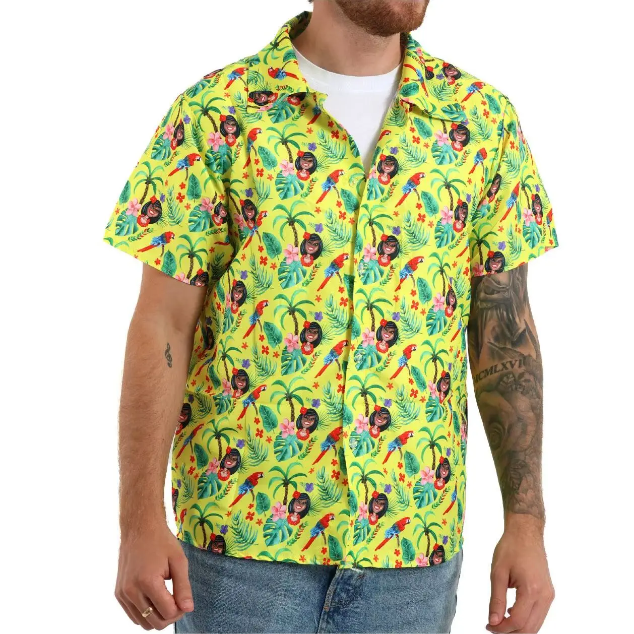 Mens/Womens Hawaiian Shirt Yellow - Hawaii Tropical Short Sleeve Shirt - Fancy Dress - Summer Beach Party Wear