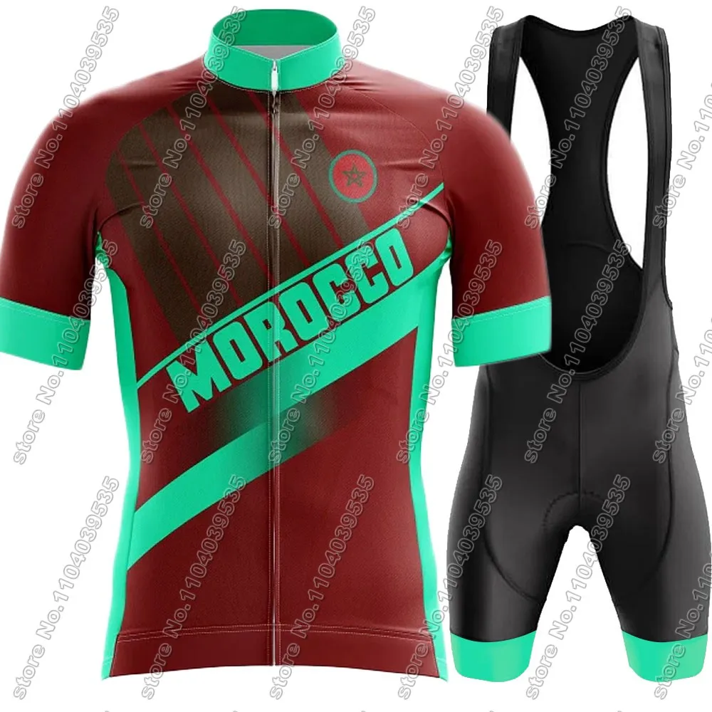 Morocco cycling Jersey 2024 Set National Team Clothing Kits Men Green Road Bike Shirt Suit Bicycle Bib Shorts Maillot Ropa