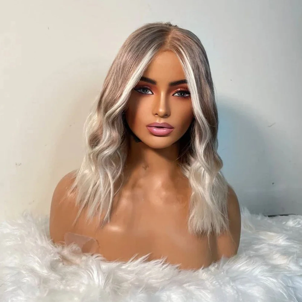 

Light Blonde Highlights Ombré Hair 150% Density Virgin Human Hair Balayage Rooting Wig Premium Hair 14" HD 13x6 Lace Front Wig