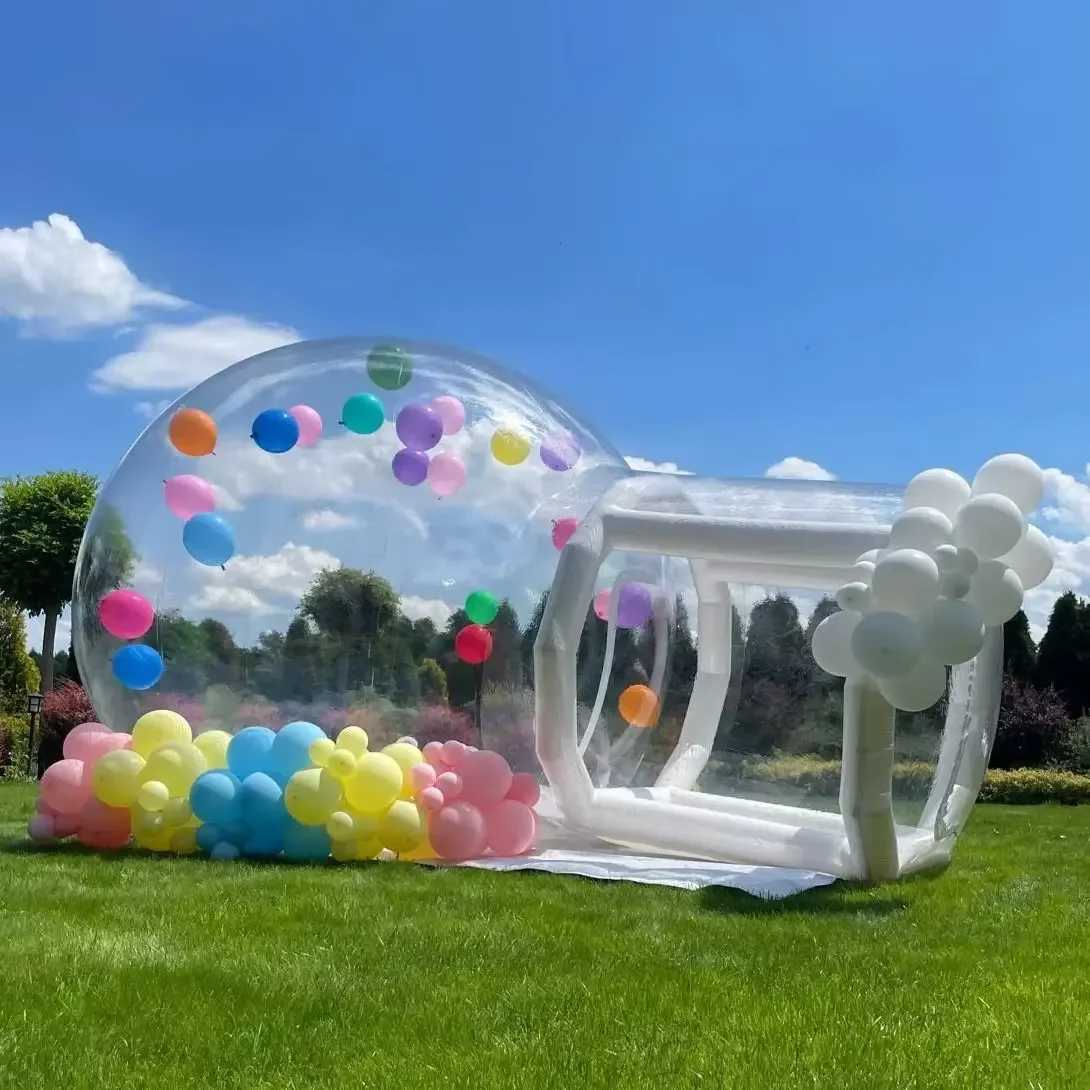 Maison à bulles gonflable, matériau PVC, expédié depuis l'UE, certifié CE, livraison rapide et fiable, espace commercial pour événements.
