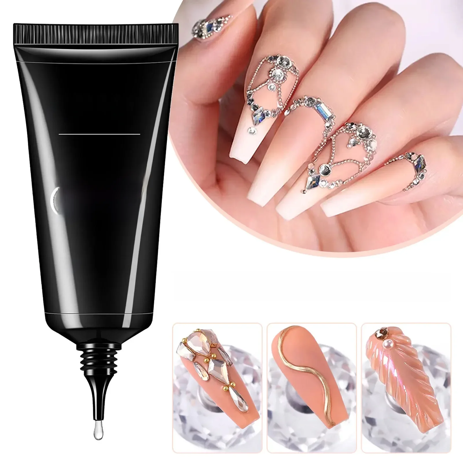 Nagel-Strass-Klebergel für die Dekoration von Nägeln, 30 ml, superstarkes Klebegel, DIY 3D-Nagelkristalle, Edelsteine, Juwelen, Glitzer