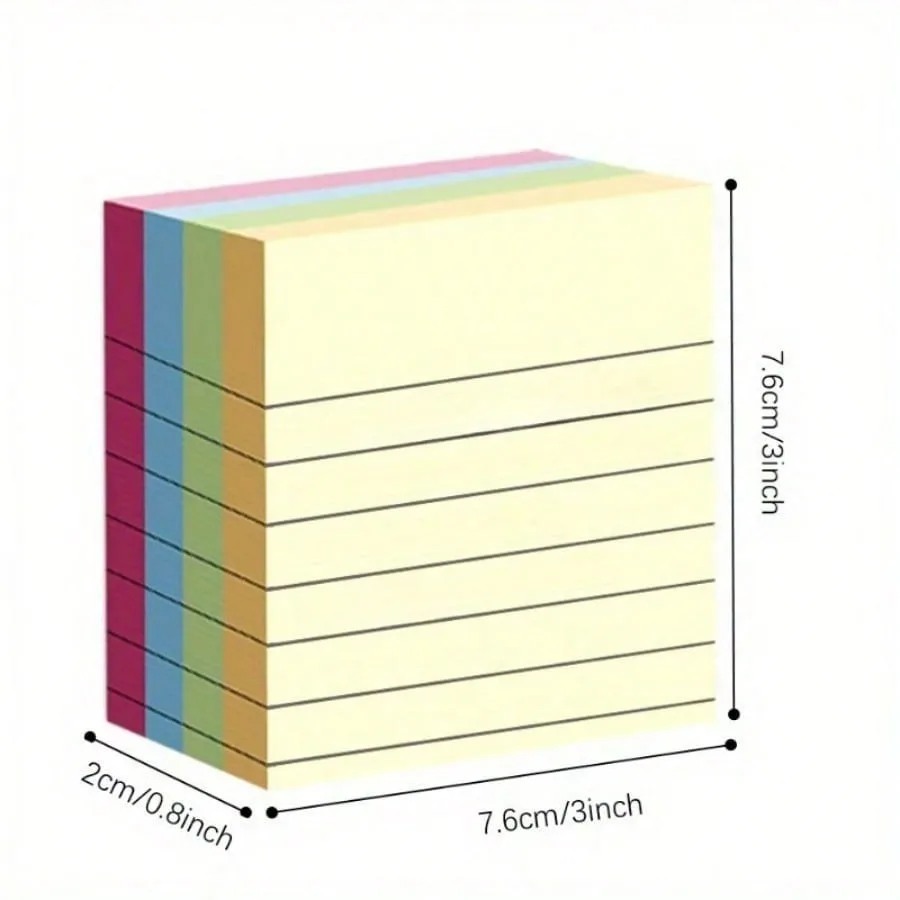 600 Sheets of Mixed Color Horizontal Sticky Notes with Self-adhesive Design, Suitable for Office and School Reminders