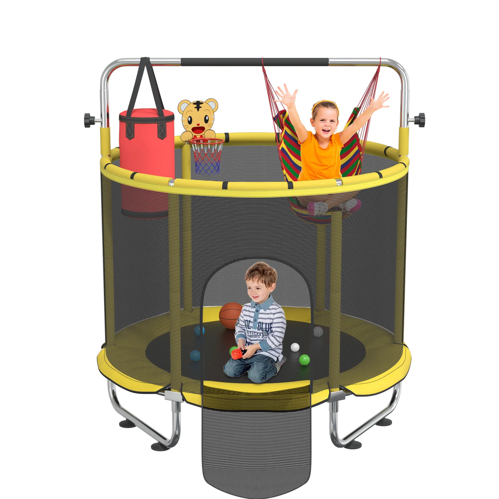 60-Zoll-Trampolin für Kinder mit Hängematte, Kleinkind-Trampolin mit Basketballkorb