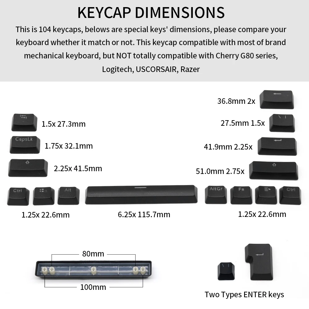 104 Keys Keycaps OEM Highly RGB Backlit Mechanical Keyboard Keycap Spanish Arabic Russian French Korean German Thai  Portuguese