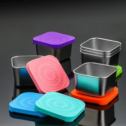 Stainless Steel Salad Dressing Container for Kids with Food Grade Silicone Lid Anti-Spill Cartoon Snack Box Lunch Box