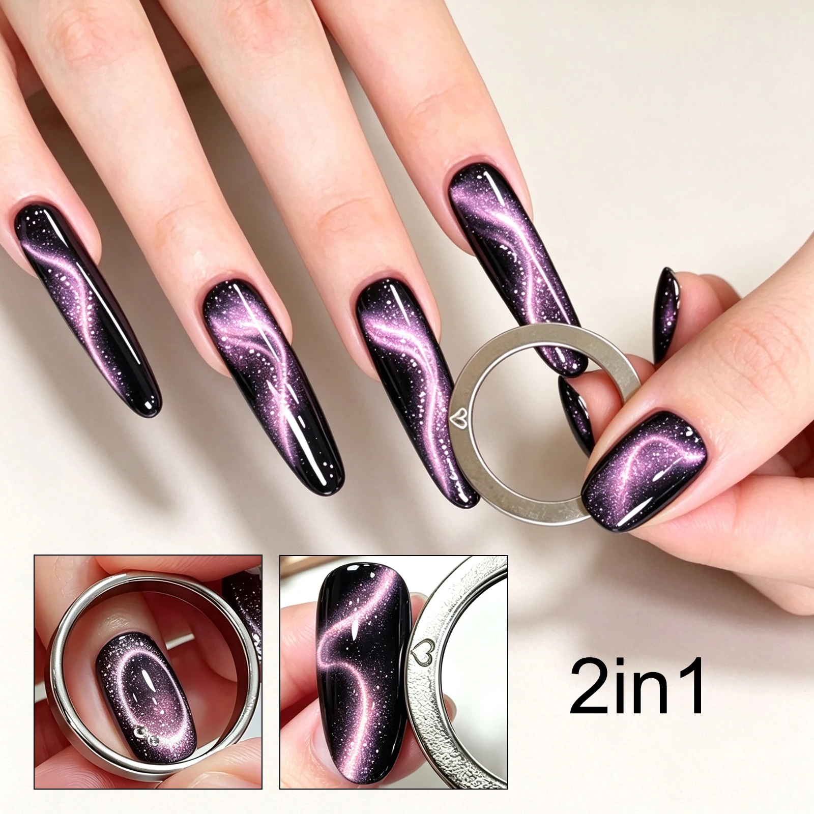2 in 1 Ribbon Ring Cat Eye Nail Magnet Tool Strong Magnetic Halo Circle Cat Eye Effect for Magnetic Gel Polish DIY Salon