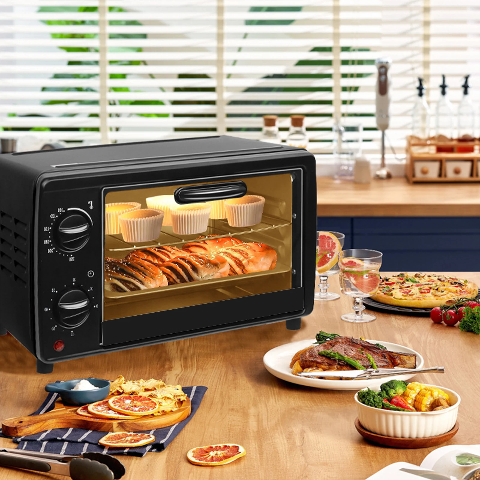 مقلاة هوائية كهربائية متعددة الوظائف ، فرن أسود ، محمصة ، طبقات مزدوجة ، خبز ، خبز محمص ، معجنات ، 13 لتر