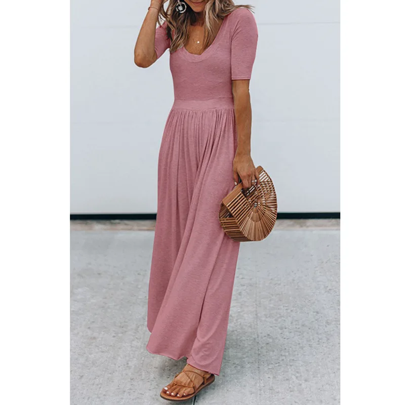 Ladies Onesie Trousers Summer Loose Casual Female Women Short Sleeve One-Piece Wide Leg Rompers Overalls Jumpsuits Streetwear