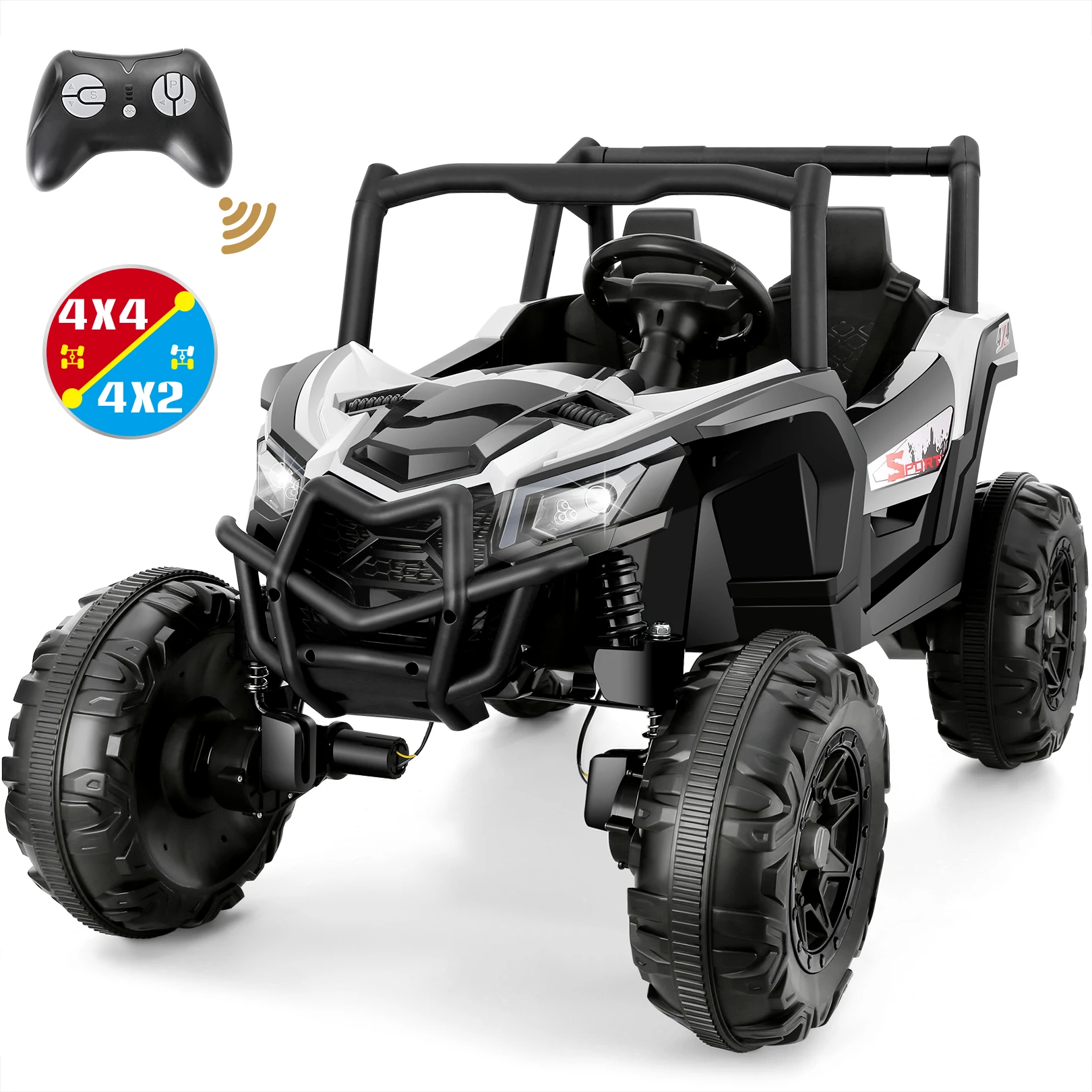 2 Seater Ride On Car for Kids, 24V 2WD/4WD Battery Powered Electric UTV with Parent Remote Control, Music, Bluetooth, 3 Speeds