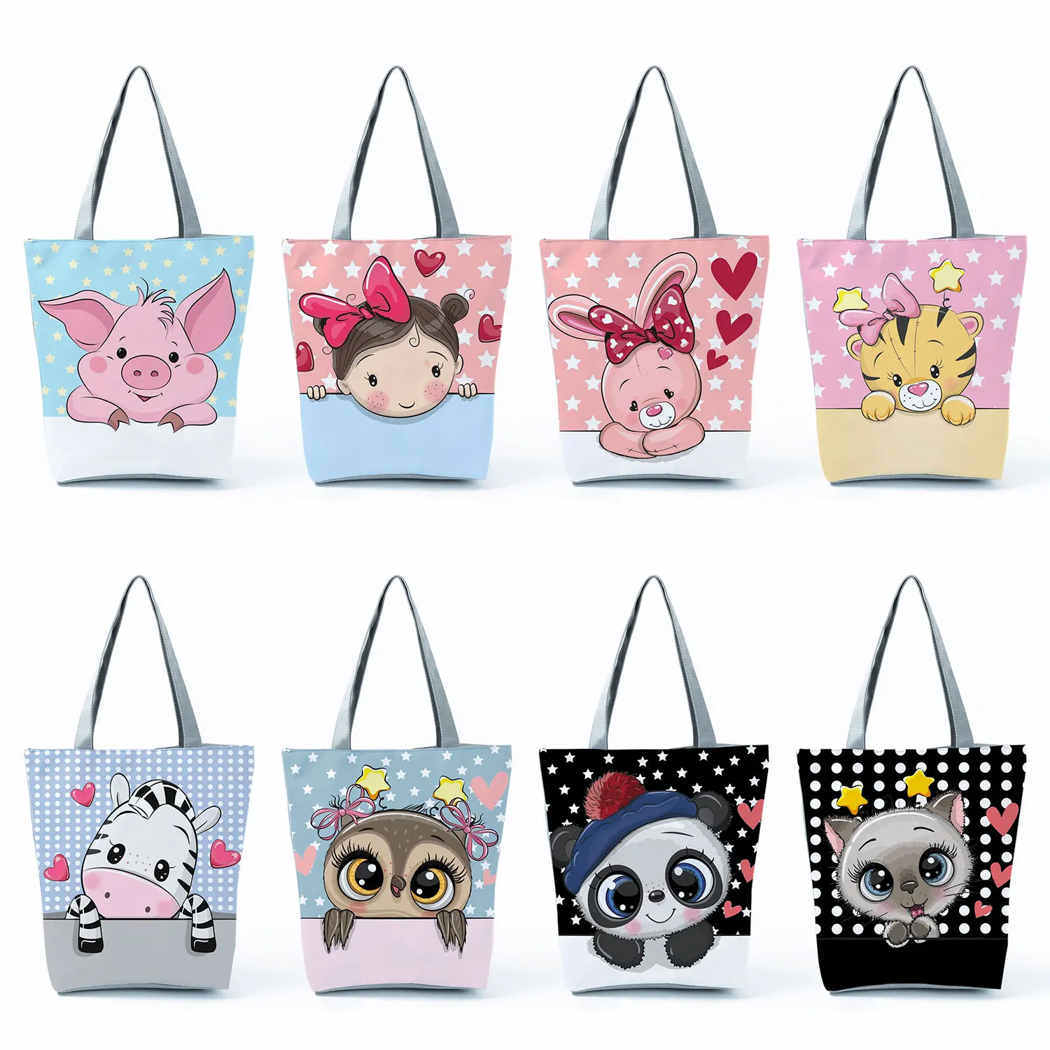 Viagem praia mulher pacote senhoras sacos de ombro casual sacola de compras bonito dos desenhos animados animal kawaii coelho porco impressão bolsas