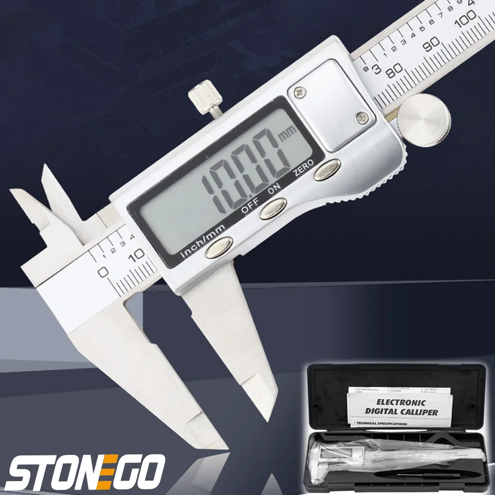 STONEGO 0-150mm Digital Metal Caliper Stainless Steel Vernier Calipers Electronic Micrometer Ruler Depth Measuring Tool