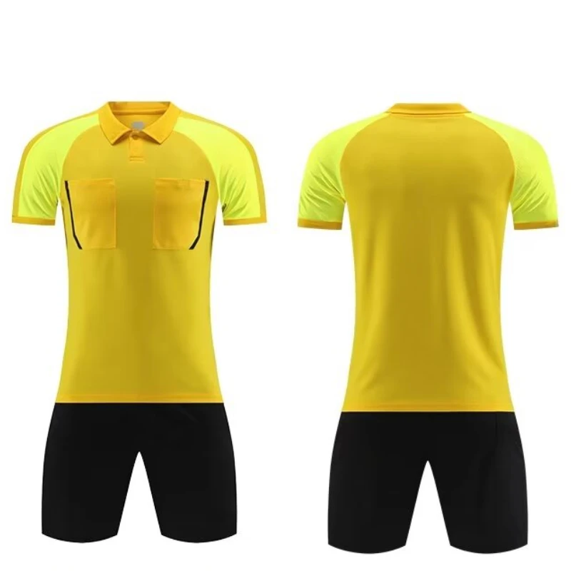 Referee Soccer Jersey Set 24/25 Professional Men\'s Football Turn-down Collar Full Pockets Short Sleeve Futsal Jersey For Judge