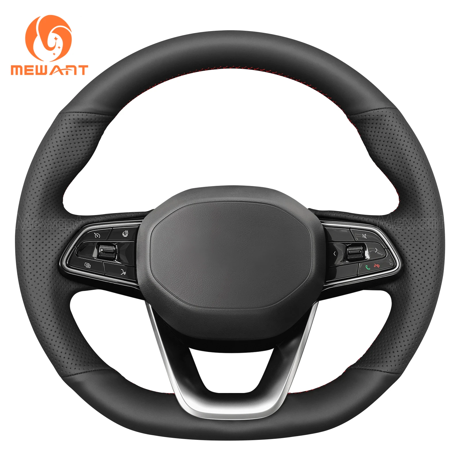 Mewant Black Real Genuine Leather Car Steering Wheel Cover for Geely Emgrand EMGRAND 2019-2024