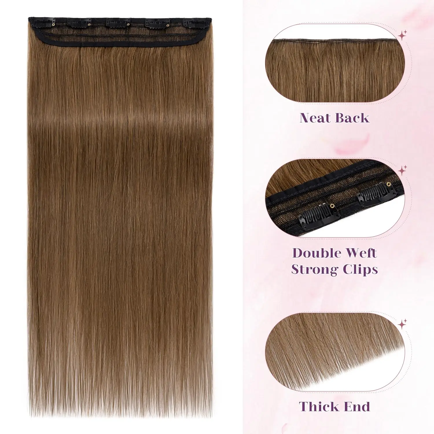 One-Piece Full Head Clip In Human Hair Extensions Light Brown Straight 1 Piece 5 Clips Remy Hair Extensions For Women 100G/Pc