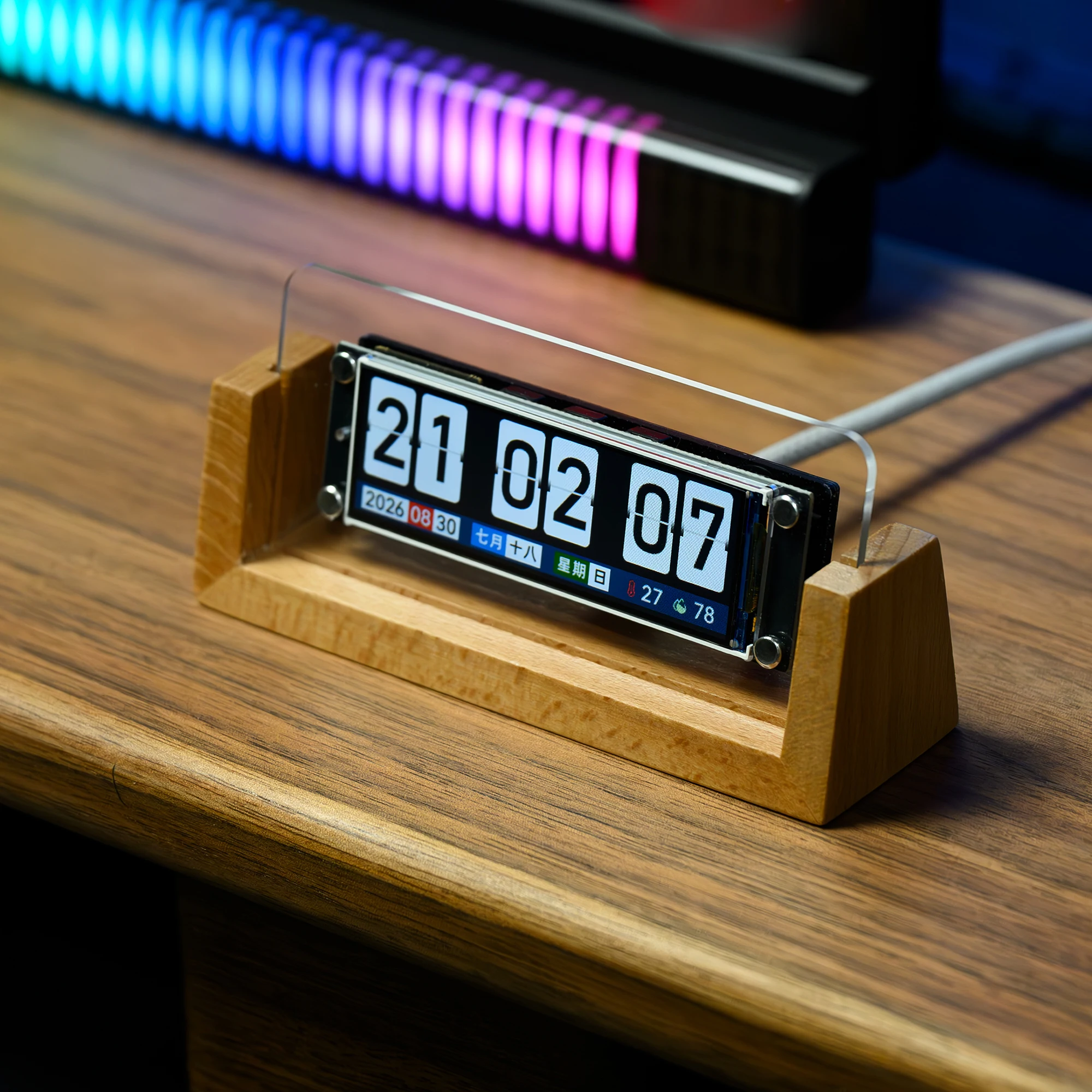 Music Rhythm Display Flip Clock 2.79-Inch LCD Sound Reactive Display Alarm Temperature And Humidity Sensor Night Mode