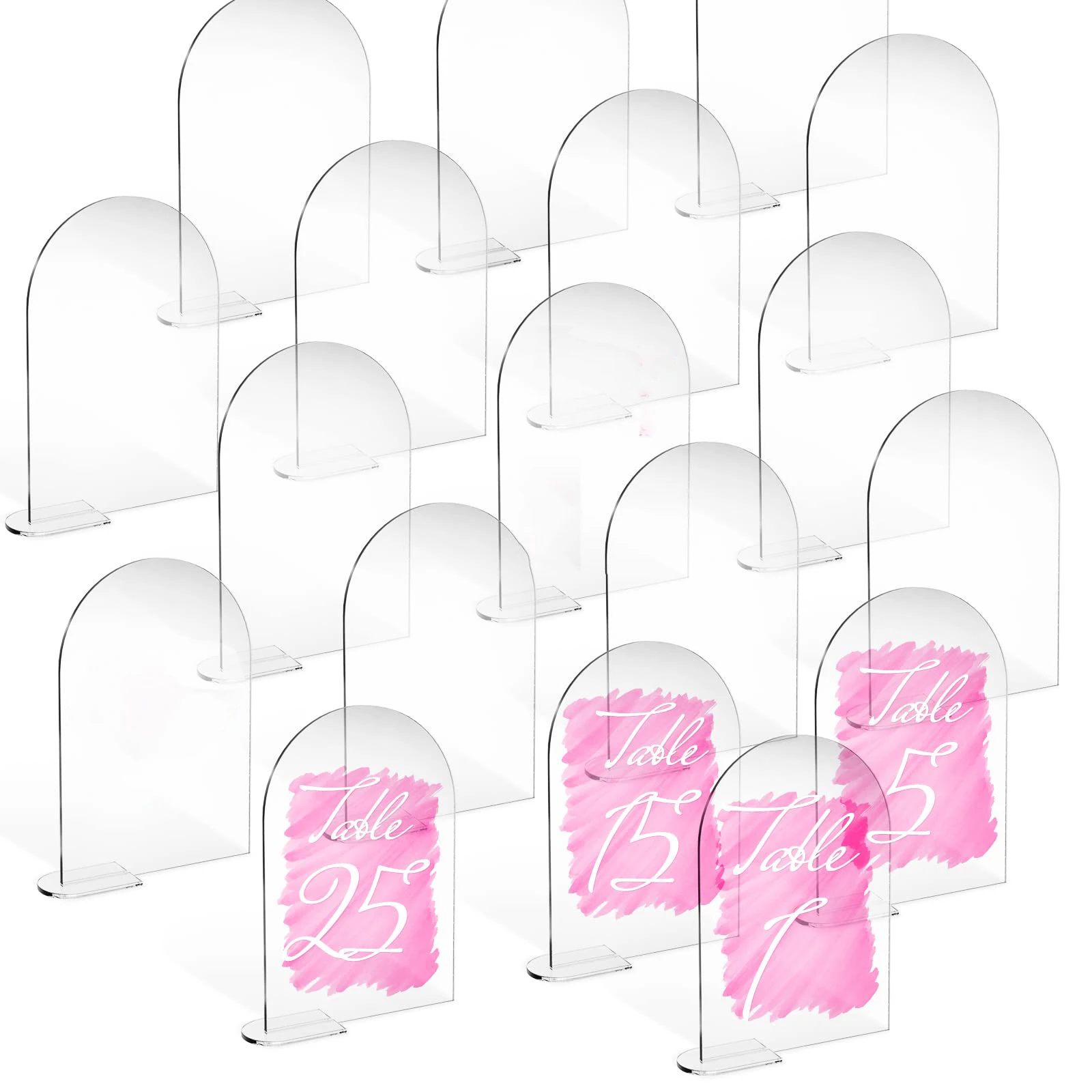 

4x6 Inch Clear Acrylic Wedding Sign with Stand,Arch Acrylic Table Numbers Card Blank with Base Holder for Reception Event Party