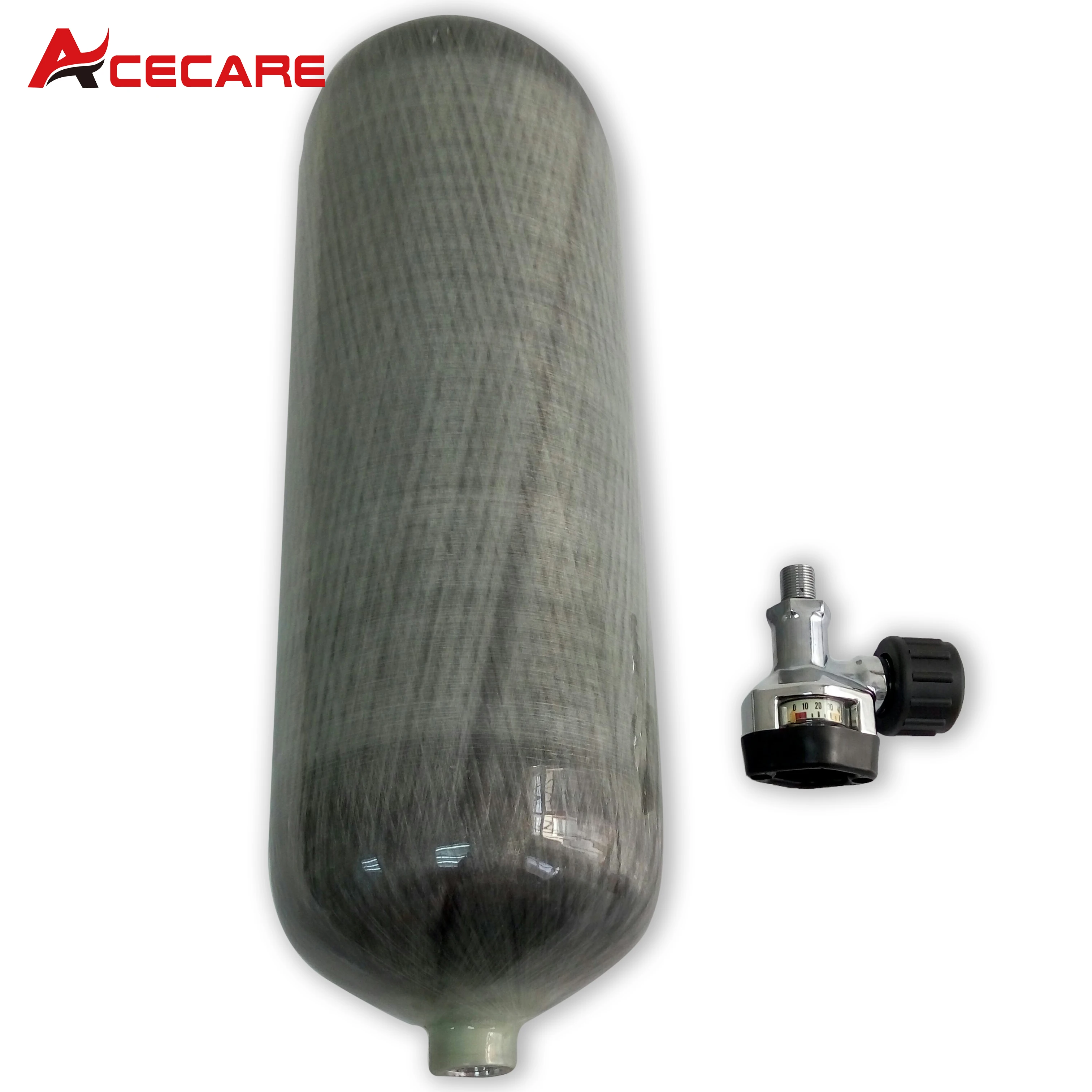 ACECARE 9L Carbon Fibre Gas Cylinders Scuba Diving Tank With Large Gauge Valve 300Bar 4500Psi For Outdoor Sports Fire Safety