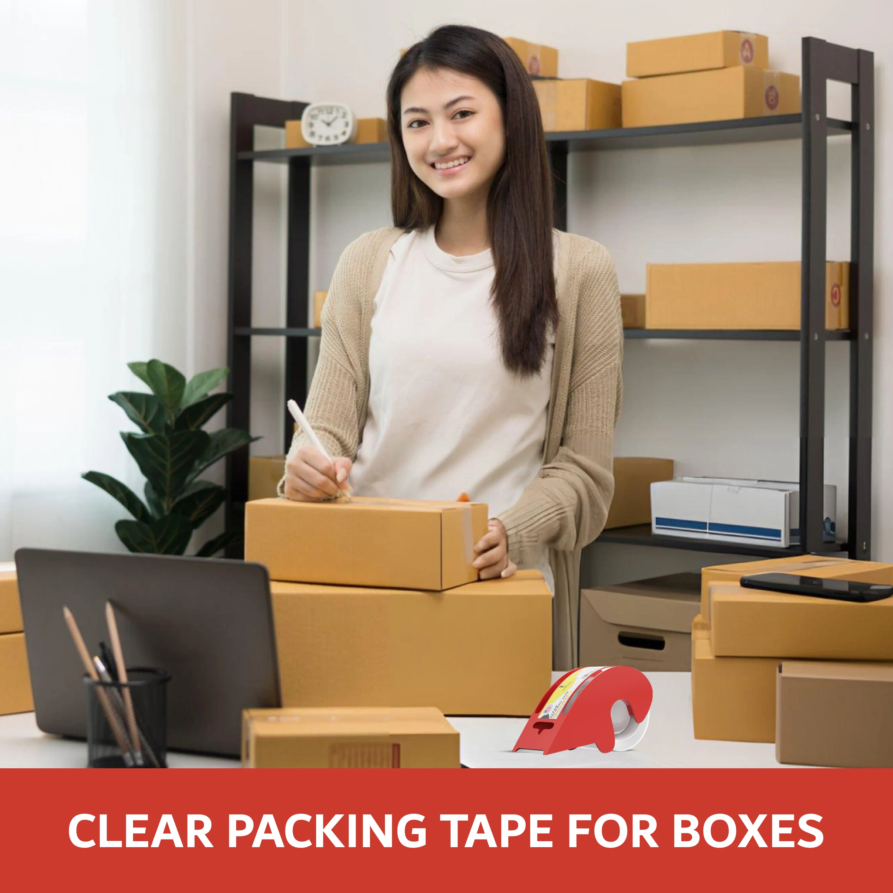 เทปปิดกล่องพร้อมที่ตัด เทปสำหรับการขนส่งแบบเติม - กว้าง 1.88 นิ้ว x ยาว 23 หลา x แกนขนาด 1.5 นิ้ว