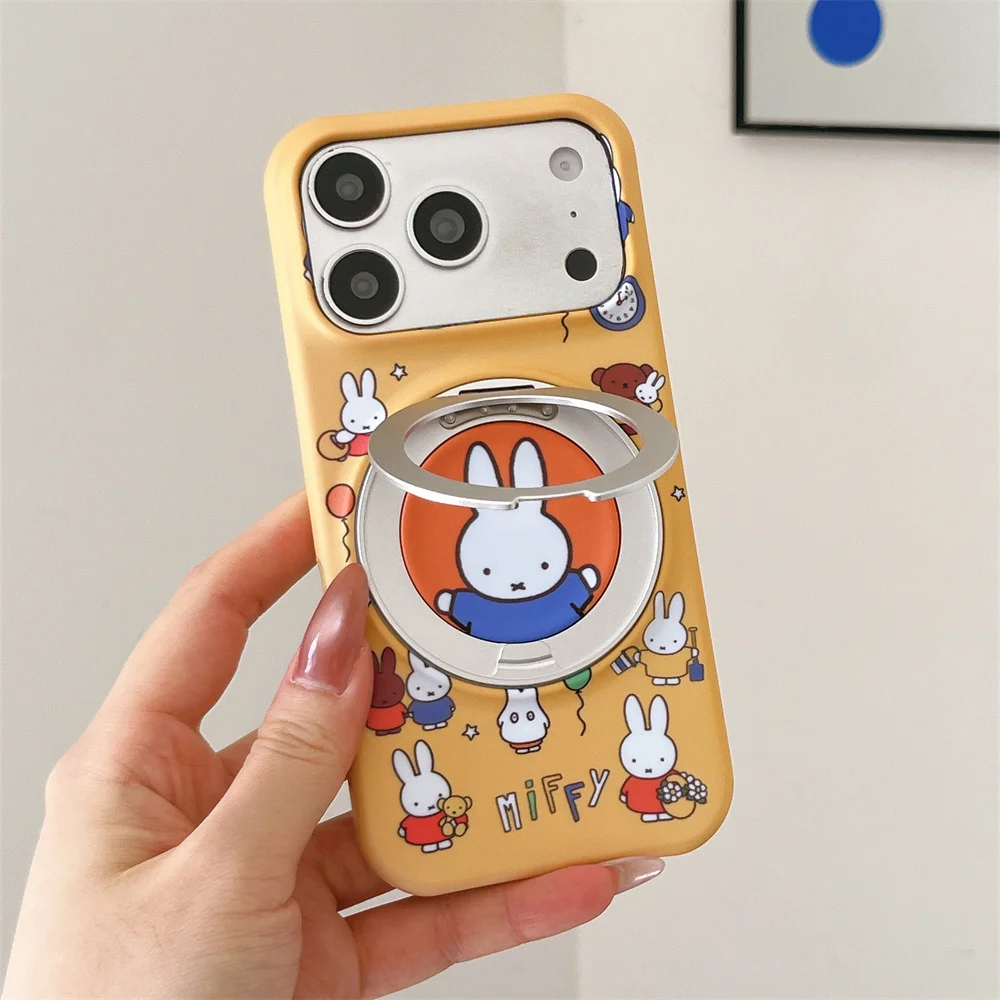 Cute Bear Miffy Rabbit Magnetic Phone Case for iPhone 15 Pro 16 17 16 Pro 17 Pro Max Cover with 360 Rotate Stand Protective case