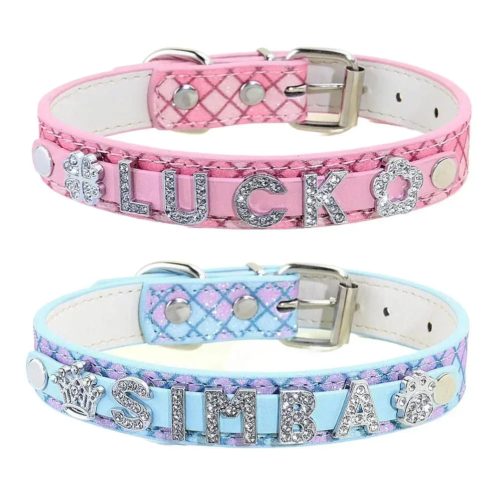 Bling Rhinestone Puppy Dog Collars Personalized Small Dogs Chihuahua Collar Custom Cat Necklace Free Name Charms Pet Accessories — zdjęcie 2