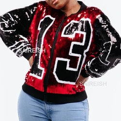 2024 New Crop Jackets Black And Red Number 13 Sequin Jackets For Women