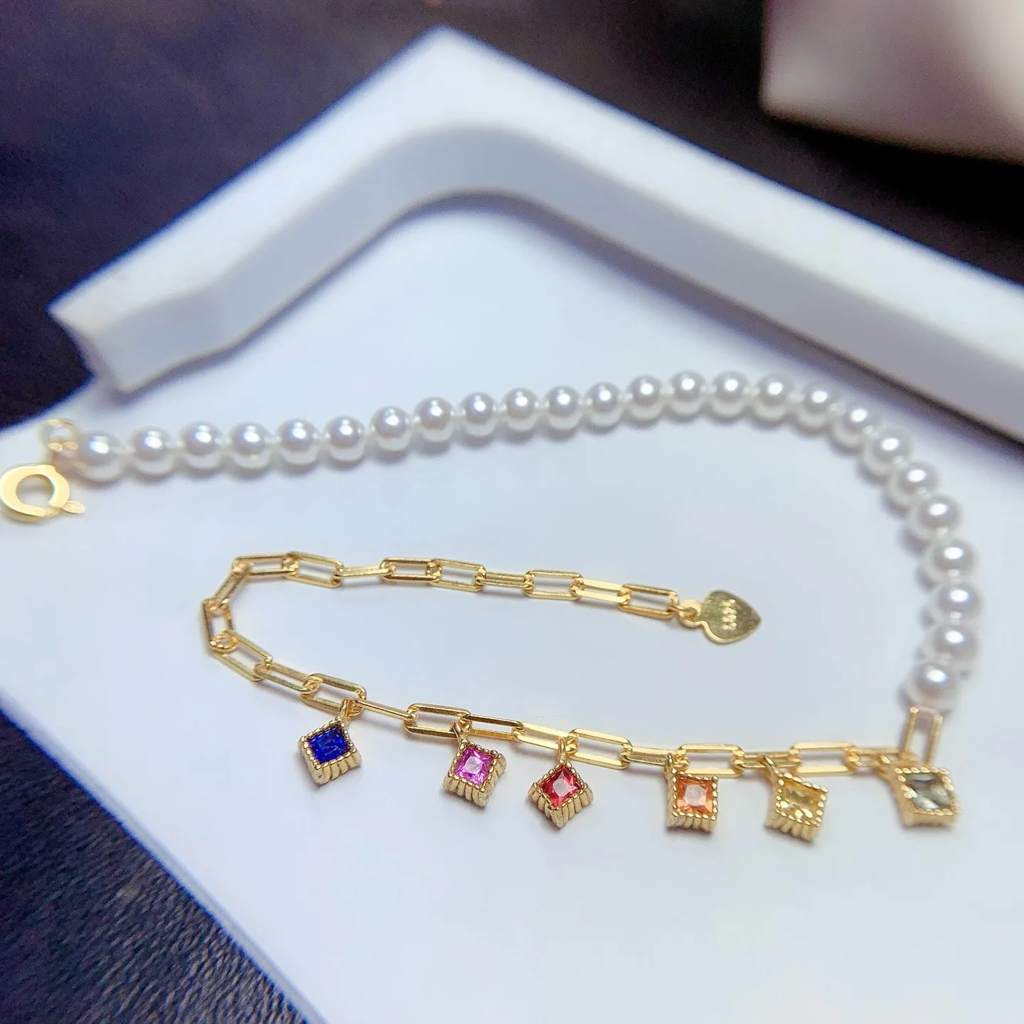 Fine Jewelry 925 sterling silver natural color sapphire 3x3mm girls electroplated 18K gold bracelet girlfriend New Year birthday