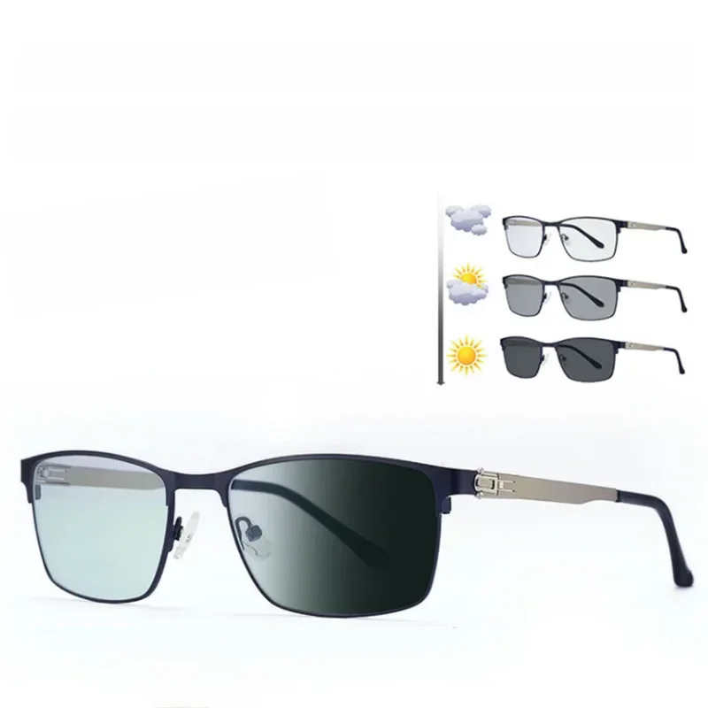 Lunettes de lecture photochromiques grises, sans vis, pour presbyte, vue lointaine, avec force 0 à +400