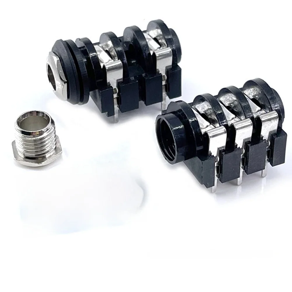 10 szt. Audio Jack 6.35mm PJ-609B gniazdo wzmacniacza mocy 4pin/6pin mikrofon Audio baza Audio nakrętka miedziana interfejs podwójny kanał — zdjęcie produktu 7