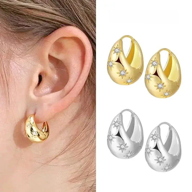 925 Sterling Silver Ear Needle Exquisite Star Anise Crystal Hoop Earrings dla kobiet 2024 Trend Glossy Earrings Fine Jewelry — zdjęcie 2