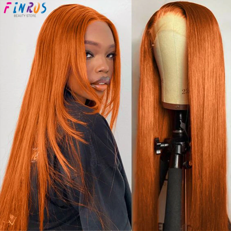 

ginger Remy wigs human hair Straight 13x6 lace frontal wigs Pre Cut Colored brazilian wigs on sale for women 13x4 orange wig