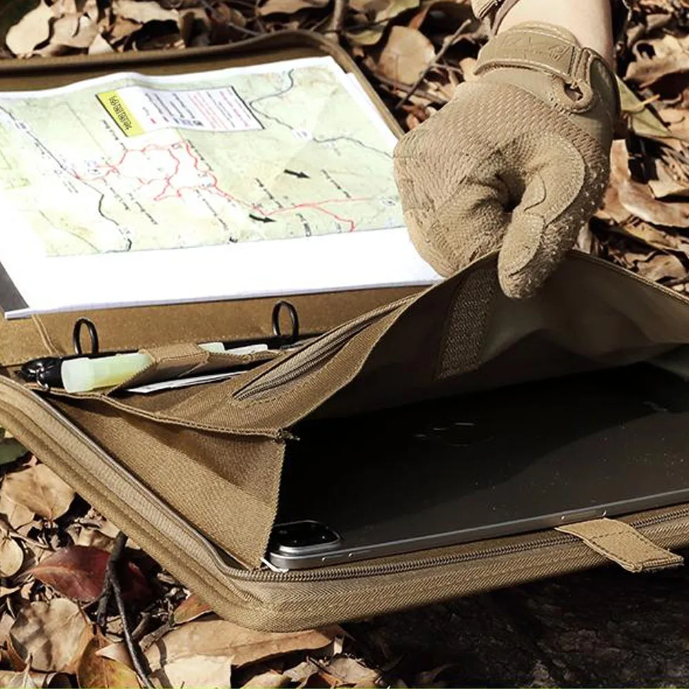Tactical Notebook Portfolio with Zipper Waterproof Padfolio Binder Large Military Notebook Planner Multi Storage Handle Bag