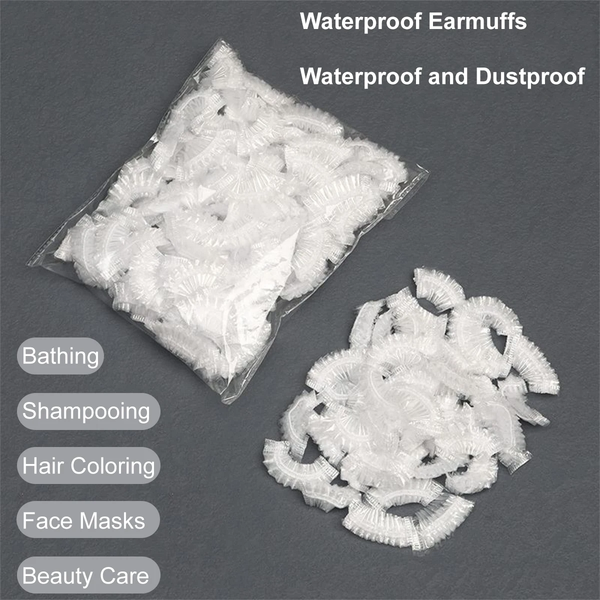 100/200/300Pcs Waterproof Ear Covers, Little Shower Caps Hair Dye Ear Protectors for Shower, Swimming & Hair Dye - Elastic Clear