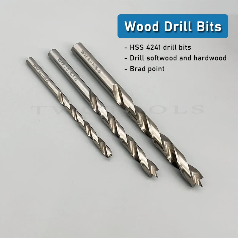 Brad Point Twist Drill Bits for Woodworking 3mm - 10mm High Speed Steel Round Shank Wood Drill Bit