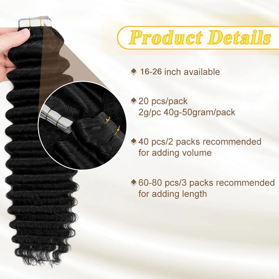 شريط مموج عميق في وصلات الشعر شعر بشري 100% #4