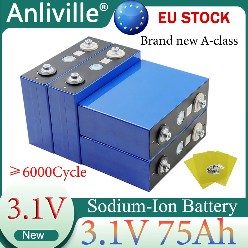 Neue 2,9V / 3,1V 75Ah Natrium-Ionen-Batterie für DIY 4s 8s 12V 24V 75Ah Golfwagen, Wohnmobile, Motorräder, Elektroautos, Reise-Solarwechselrichter, Batterien der Klasse A, 6000 Zyklen Lebensdauer,