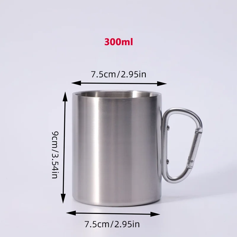 Stainless Steel Camping Mug with Carabiner Handle Mountain Moon Forest Print Portable Outdoor Hiking Travel Coffee Cup.