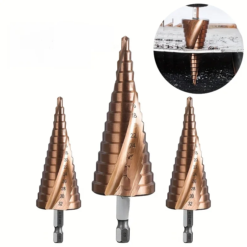4-12/4-20/4-32mm M35 kobaltowe wiertło stopniowe stożkowe HSS-CO wiertło HSS spiralny rowek trójkątny trzpień do stali nierdzewnej — zdjęcie 2