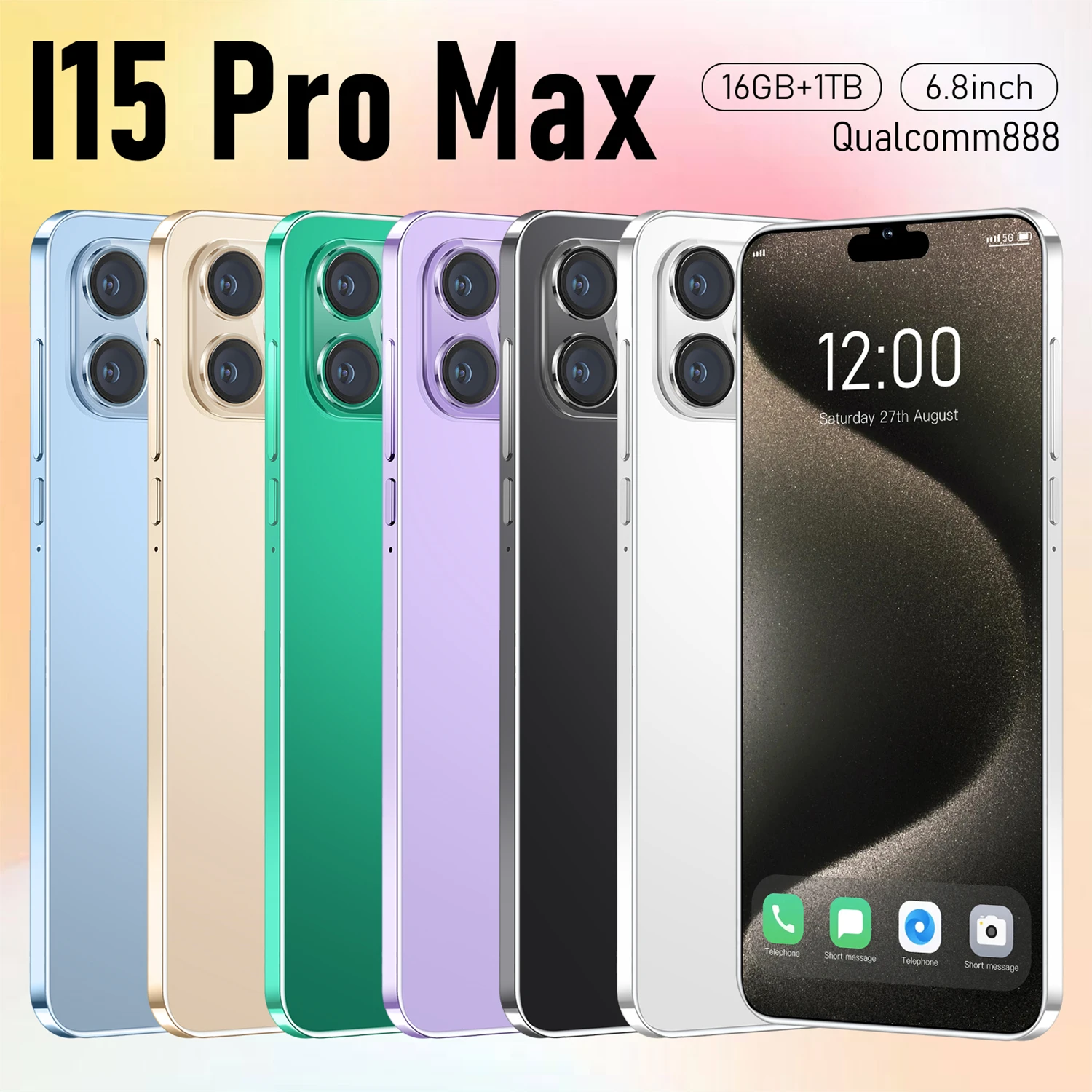 i15 Pro Max 2025 New Smartphones 16GB+1TB Google NFC celulares 7.3-inch HD 8000mAh 5G WiFi Cell Phones 48MP+108MP Mobile Phones