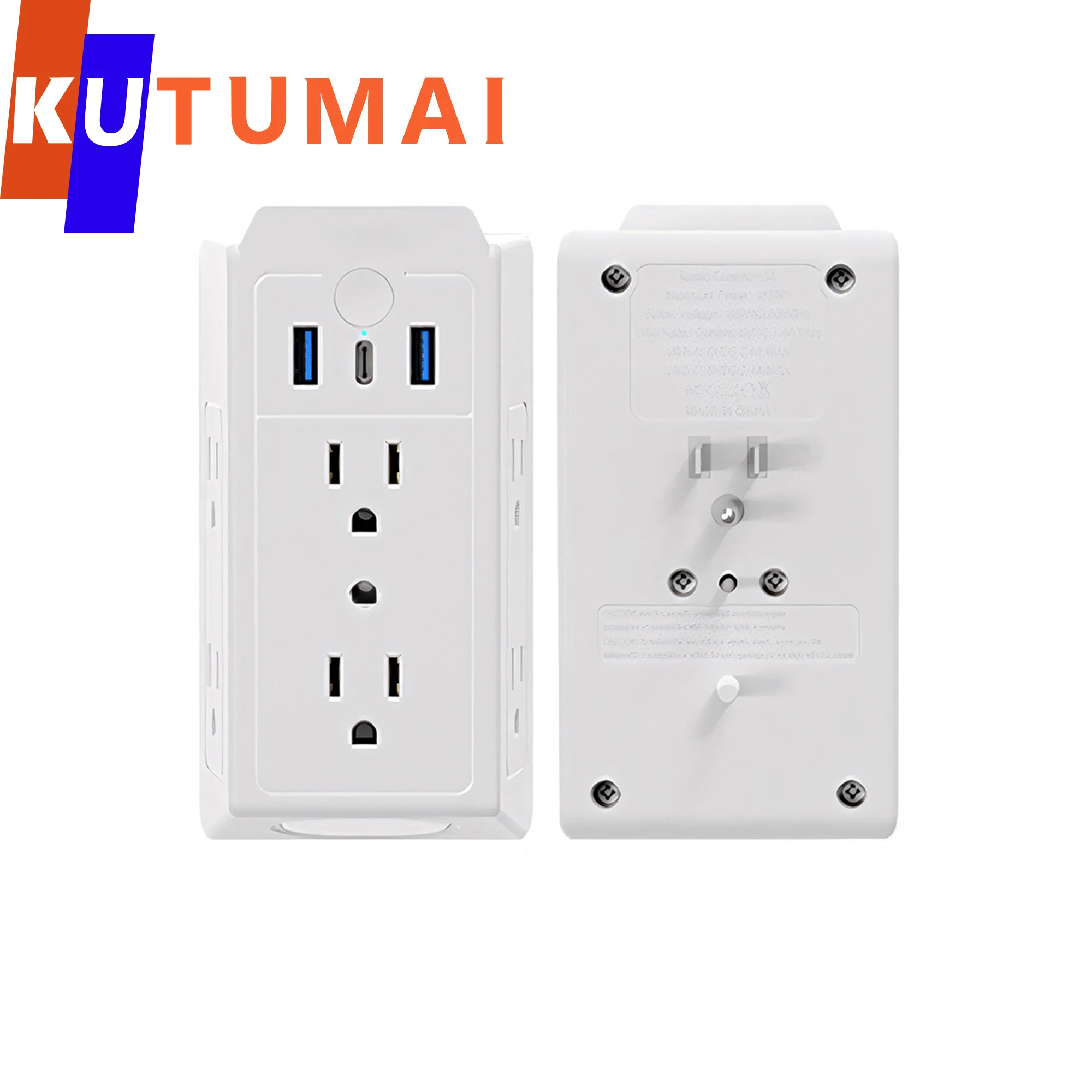 Power Strip Multi Socket 6AC 3USB Port,Wall Mount Adapter Electrical Socket Three Level Adjustable Night Light Surge Protection