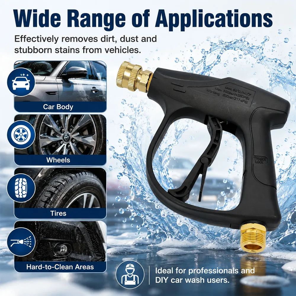 Pressure Washer Gun Car Washing Gun With 5pcs Soap Spray Nozzles 14mm M22 Socket 1/4