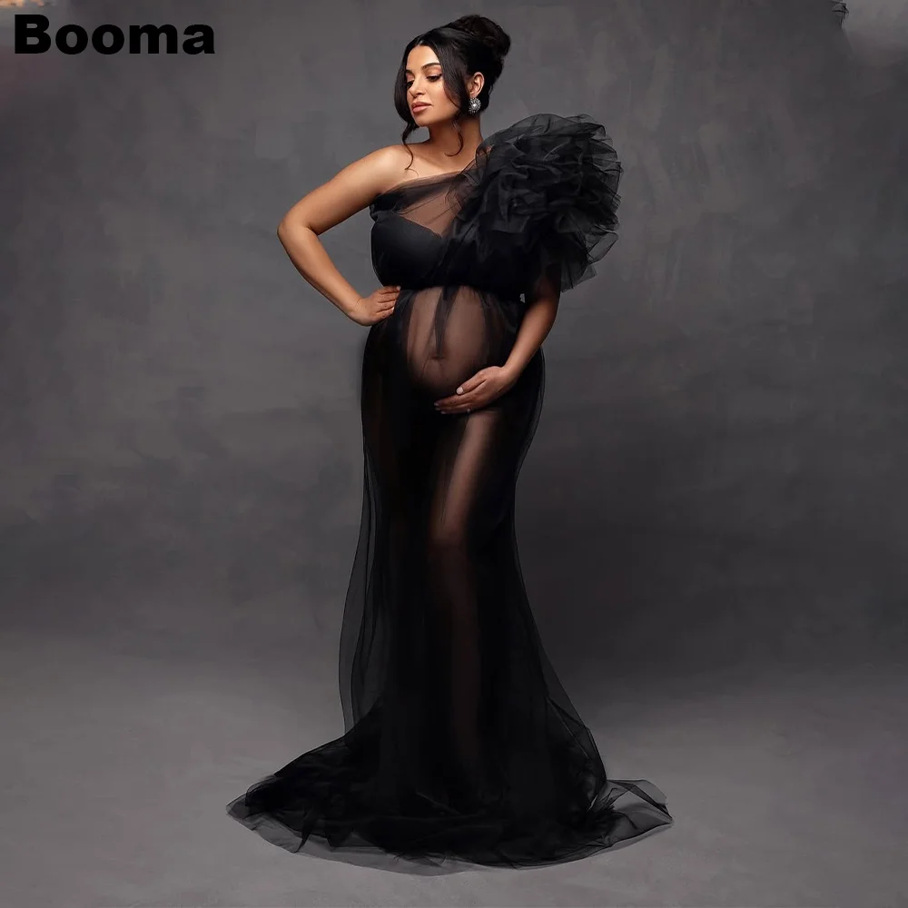 

Booma A-Line Sexy Pregnant Prom Dresses One Shoulder Tulle Prom Gowns for Women Middle Slit Evening Dress Customized