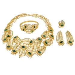 Italian Gold Plated Women's Jewelry Set Phoenix Tail Necklace Feather Design Bracelet Earrings Luxury Wedding Engagement Jewelry