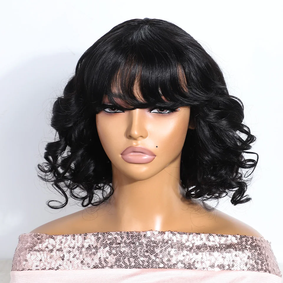 

Peruvian Natural Short Bob Body Wave Bob Wig With Bangs Ready To Wear Wigs Glueless Short Bob Wigs Human Hair Wigs For Women