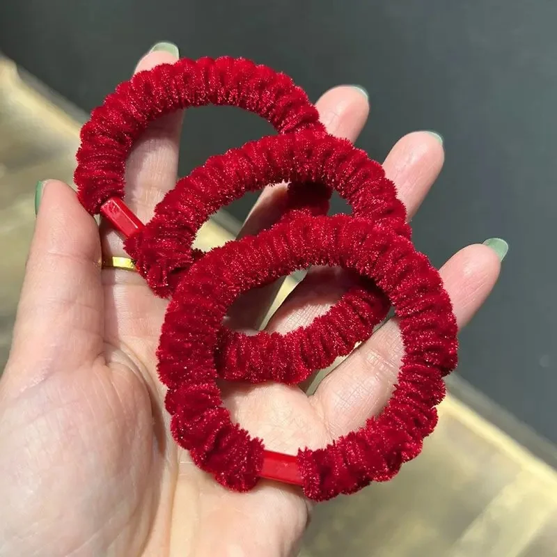 Bandeau élastique en caoutchouc rouge pour filles et femmes, ULde tête, bande de sauna, porte-queue de cheval souple, attaches en gomme, accessoires pour cheveux, 3 pièces par lot