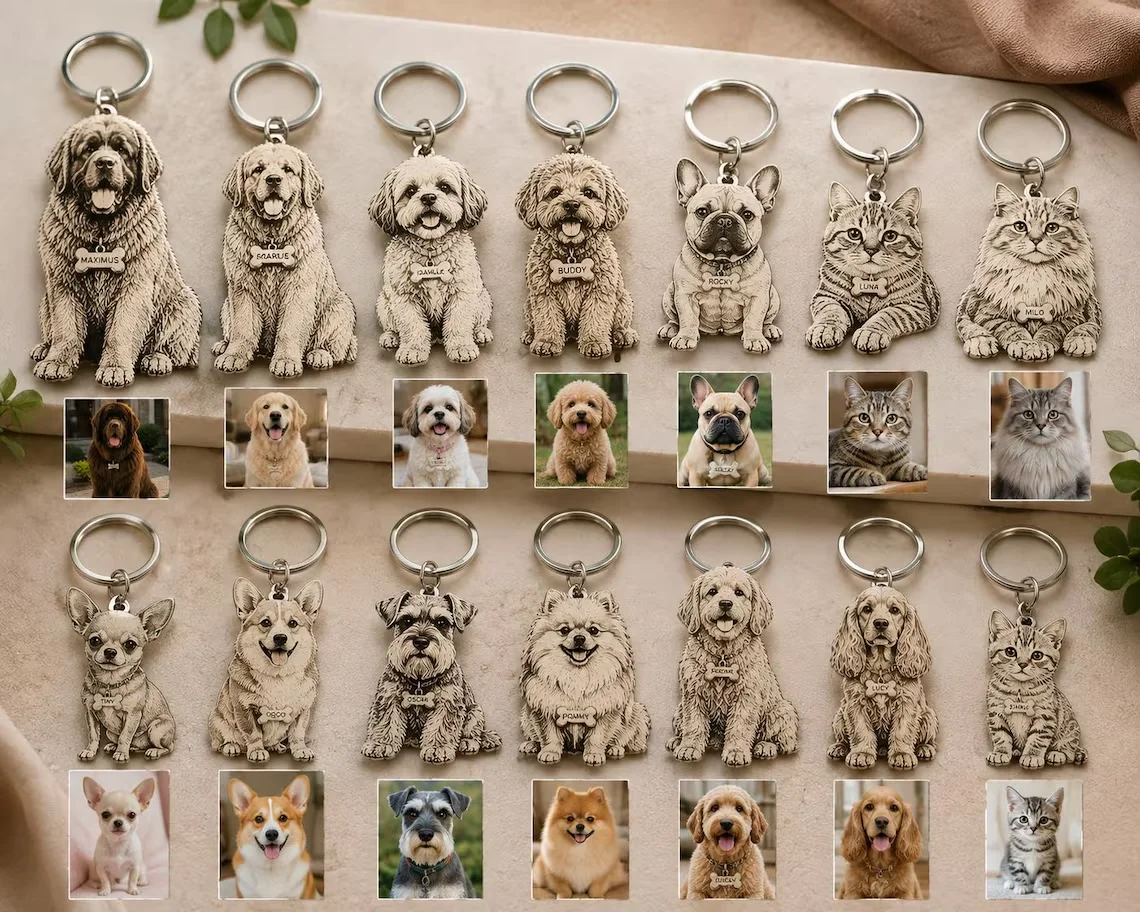 Personalisierter Haustier-Schlüsselanhänger, Lasergeschnittener Schlüsselring mit echtem Foto, personalisiertes Haustierfoto, graviertes Erinnerungsstück für Hunde, Geschenk für Hundemama oder Hundepapa – Detail 3