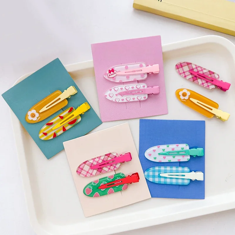 2 sztuki / opakowanie Spinki do włosów Candy Color Sweet Heart Polka Dot Strawberry Fruit Spinki do włosów Teenage Girl Heart No Trace Side Bangs Broken Hair Clip — zdjęcie 2