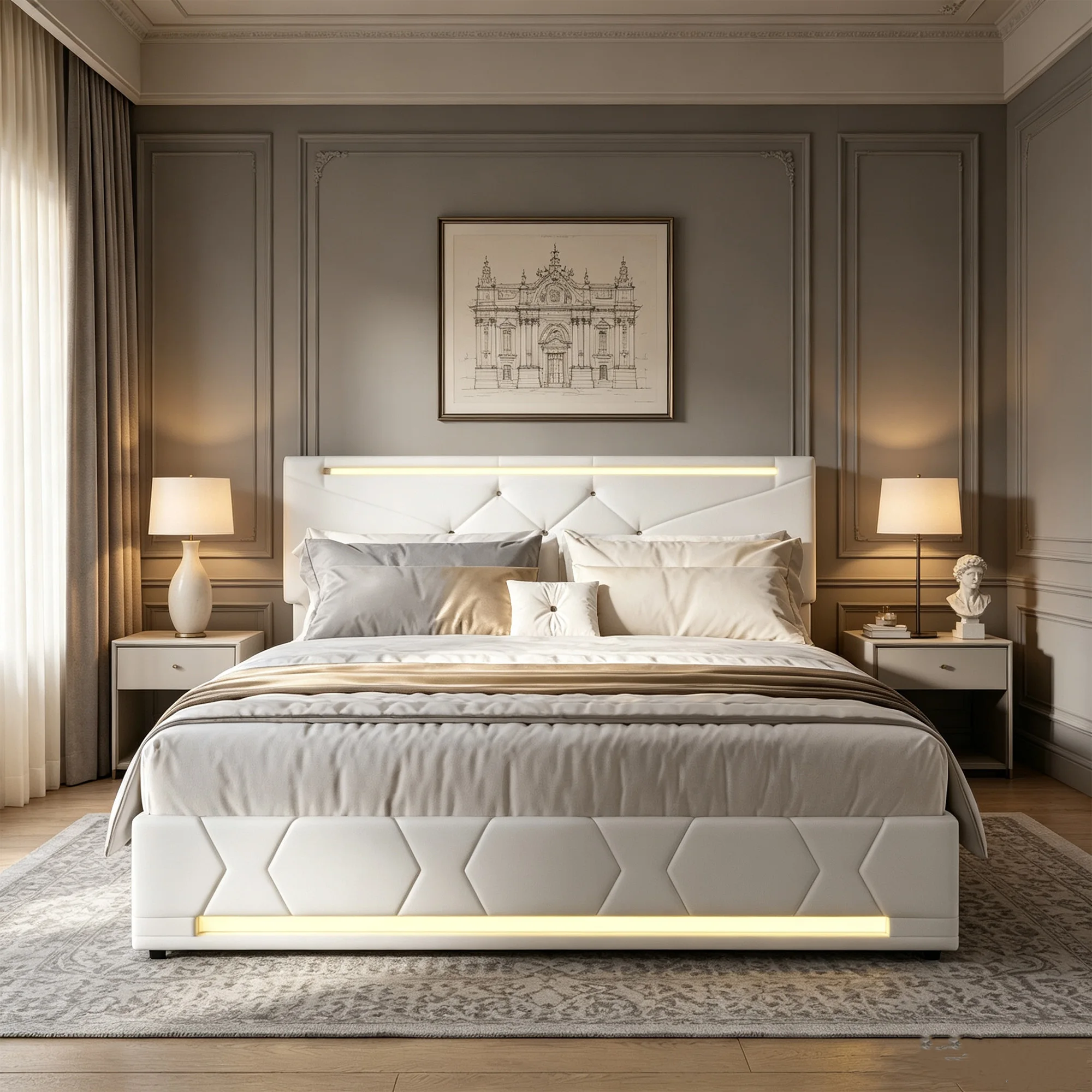 Letto imbottito Anajqaqia 160x200 cm con testiera regolabile, letto con contenitore a scomparsa, letto matrimoniale con spazio contenitivo, struttura letto con doghe, letto per ragazzi, tessuto in