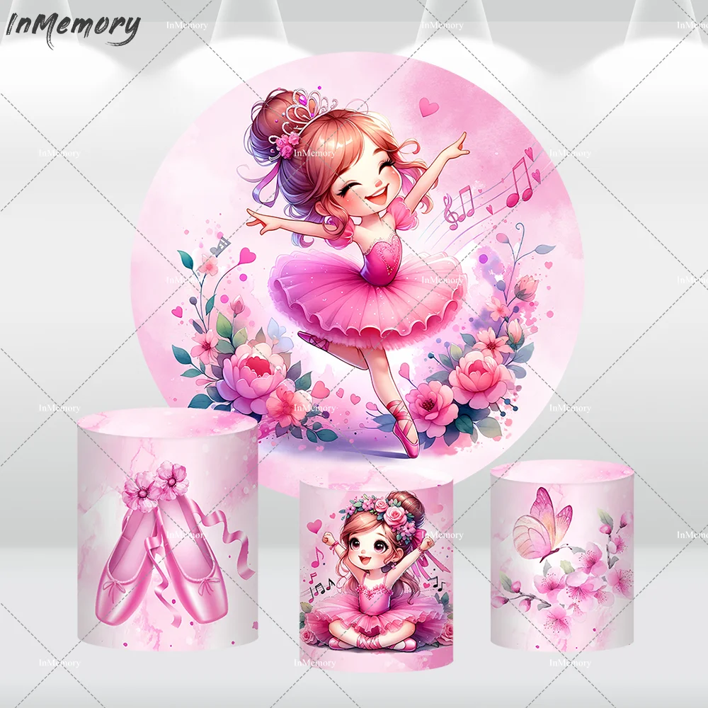 Watercolor Pink Ballerina Baby Shower Round Circle Backdrop Little Ballerina Princess Girls Birthday Background Cake Table Decor