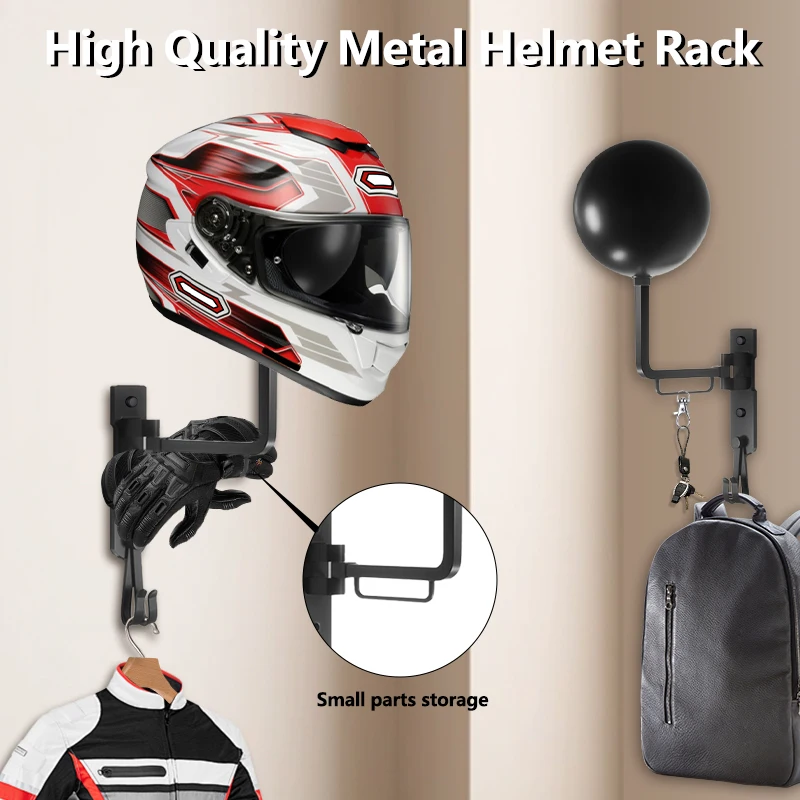 알루미늄 합금 헬멧 홀더 다기능 헬멧 랙 대형 볼 헤드 더블 후크 디자인 자전거 모토 럭비 모자 홀더 용