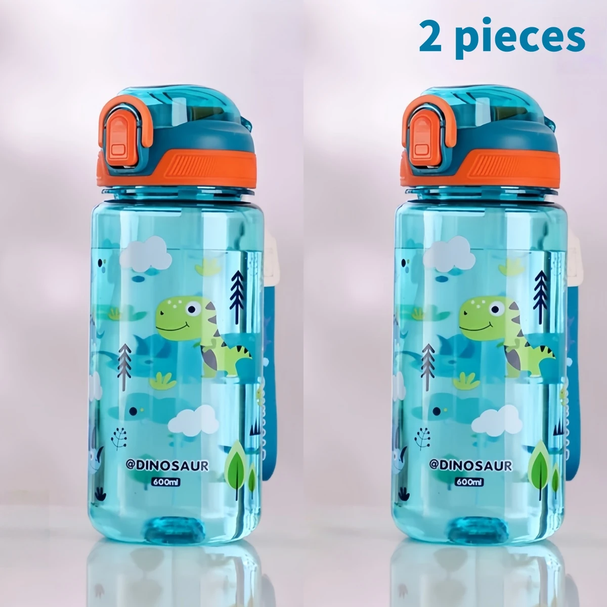 NONE 600 ml Dinosaurier Wasser Flasche Für Kinder Wasser Sippy Tasse Mit Silikon Stroh Auslaufsichere Kunststoff Wasser Flaschen Sommer Kinder Wasser Tasse 6